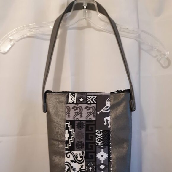 New Southwestern Kokopelli Shoulder Bag Purse Gray Faux Leather travel pouch - Picture 2 of 11